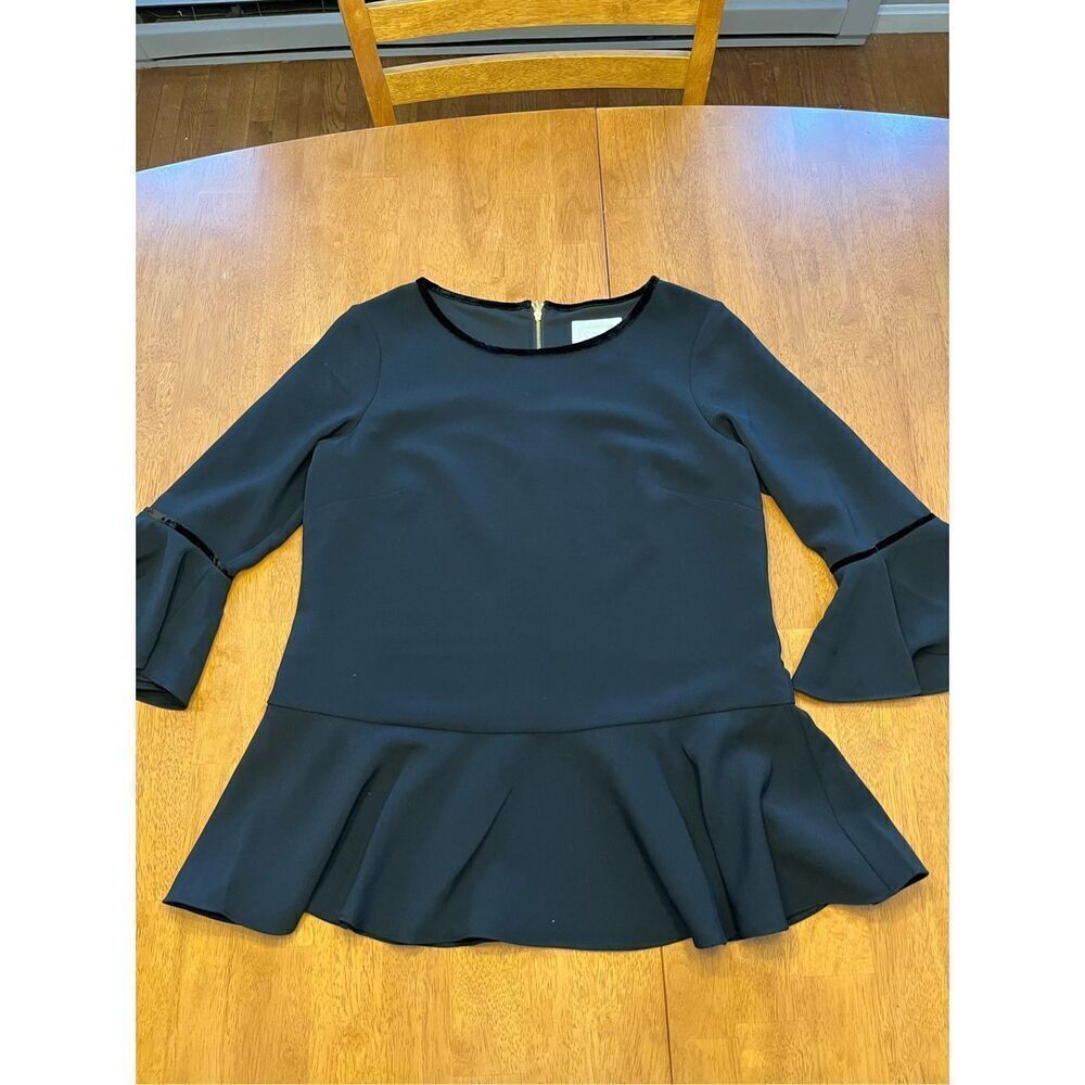 STS Sail to Sable Black Bell Sleeve Top 3/4 Sleeve Small Velvet detailing and go